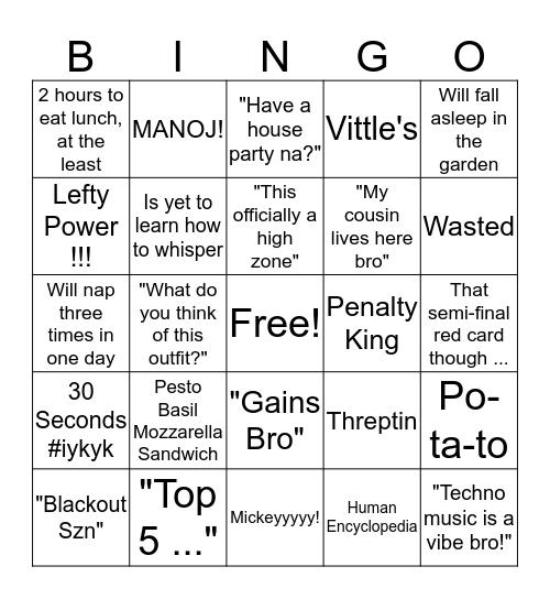 Mihir's Bingo Card