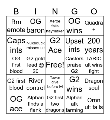 G2 vs OG Bingo Card