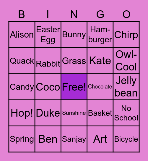 Happy Easter!  Zooming with Freinds Bingo Card
