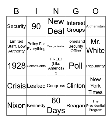 The Presidential Program Bingo Card