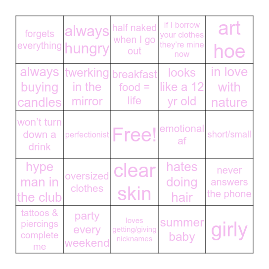 shae’s bingo Card