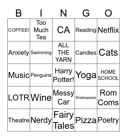 Katie’s Bingo Card