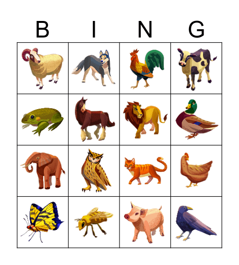 Animal Sounds Bingo Card