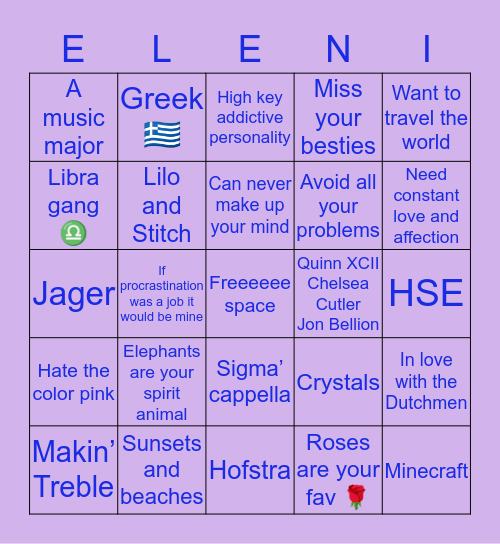 The Eleni Bingo Card