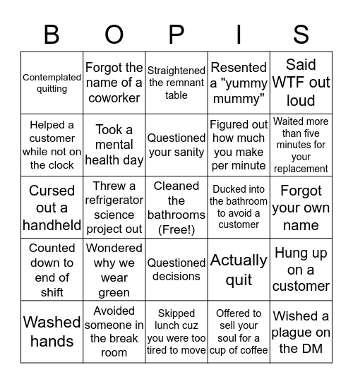 JOANN'S Corona Bingo Card