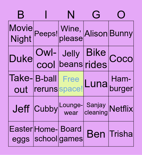 Happy Easter!  Grab a drink!  Let's Zoom..... Bingo Card