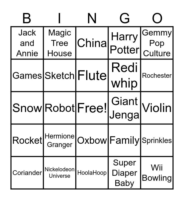 TURNER FAMILY Bingo Card