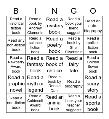 LIBRARY BOOK BINGO Card