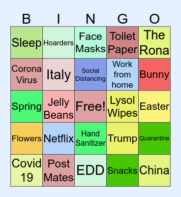 Covid 19 EASTER 2020 Bingo Card