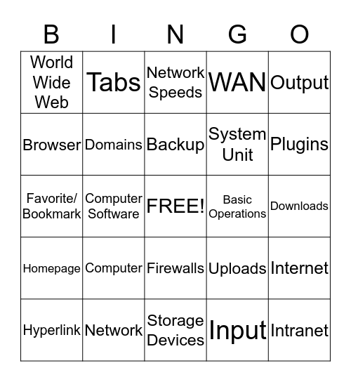 Computer Apps Vocabulary Bingo Card