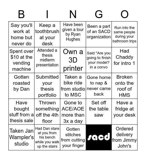 SACD Bingo Card