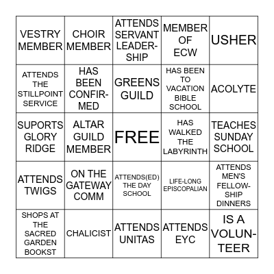 HOLY TRINITY'S KNOW YOUR NEIGHBOR BINGO Card