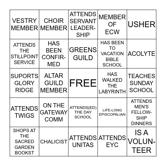 HOLY TRINITY'S KNOW YOUR NEIGHBOR BINGO Card