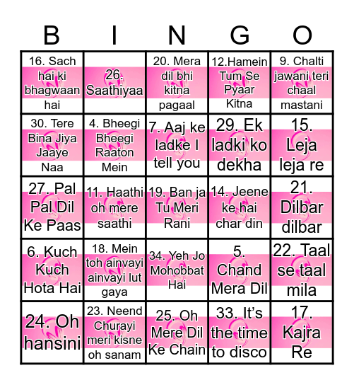 BOLLYWOOD MUSIC Bingo Card