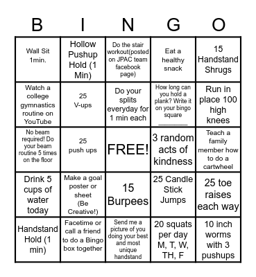 Gymnastics Bingo Card