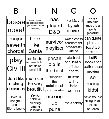 Kevin Bingo Card