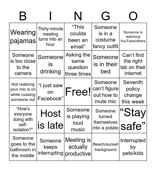 Teleconference Bingo Card