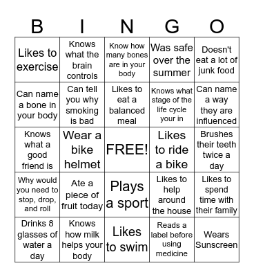 Health Bingo Card