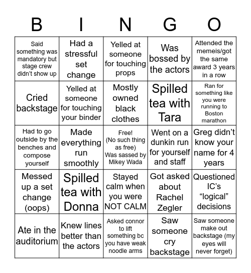 IC stage crew bingo Card