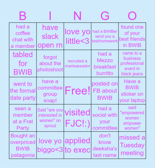 !BWIB BINGO! Bingo Card