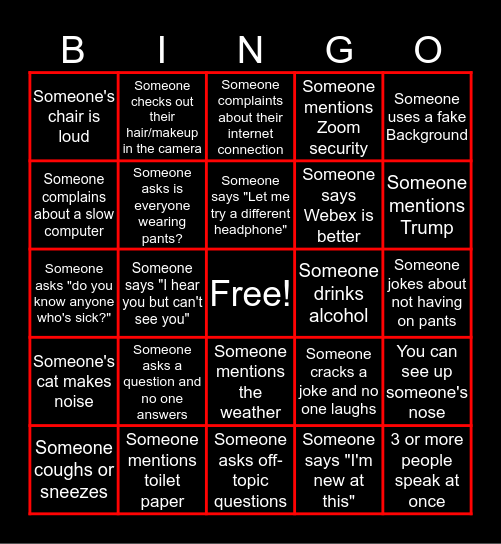 ZOOM BINGO Card