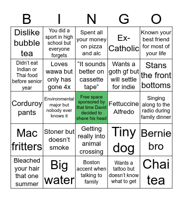 David Anderson Bingo Card