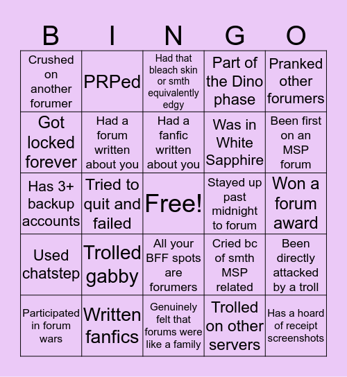 Forumer Bingo Card