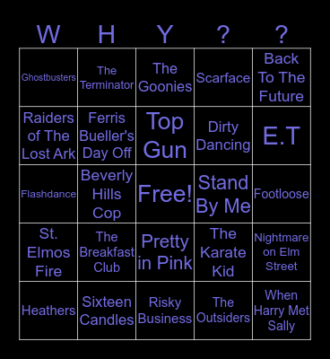 80s Movies Bingo Card