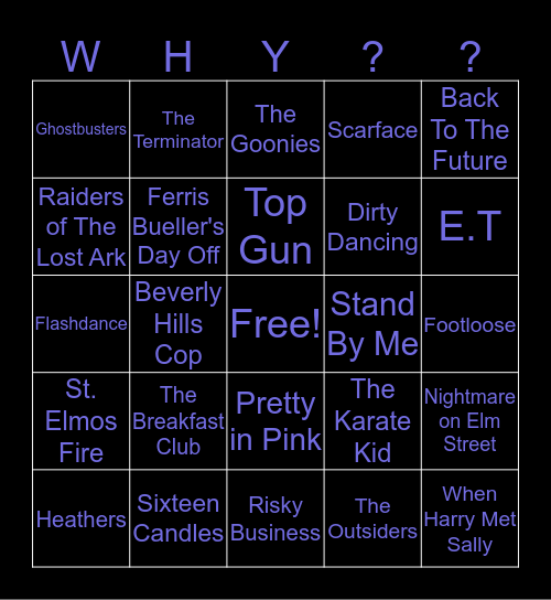 80s Movies Bingo Card