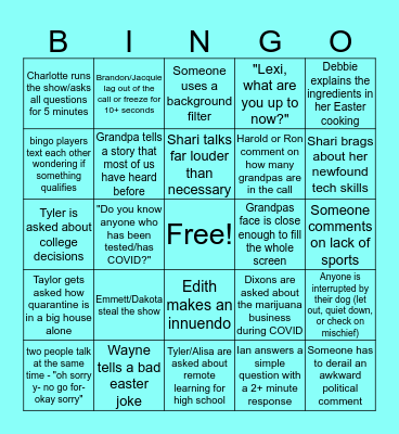 Family Easter Zoom Call Bingo Card