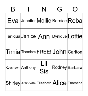 Taylor/Shields Family Reunion 2014 Bingo Card