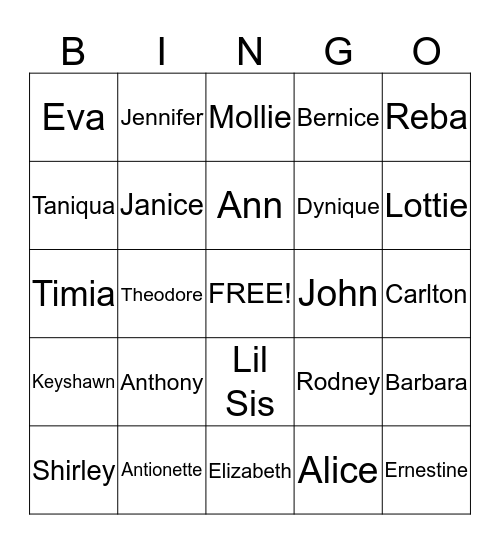 Taylor/Shields Family Reunion 2014 Bingo Card