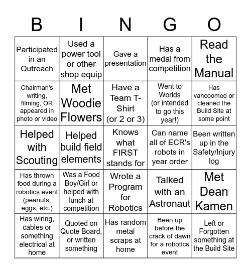 ECR BINGO Card