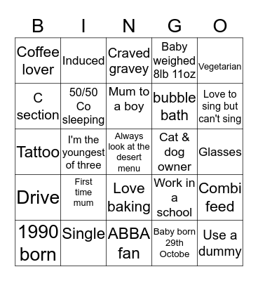 Pippa's bingo Card