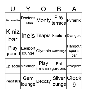 Uyo Bars Bingo Card