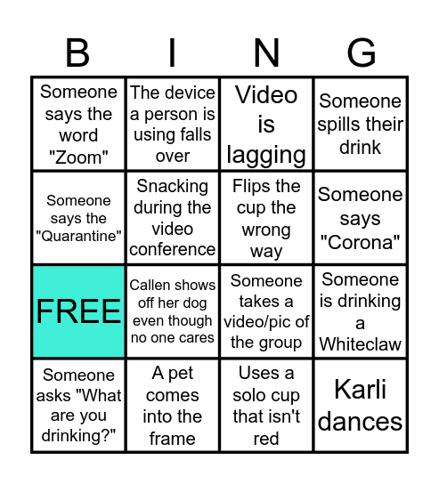Zoom Bingo Card