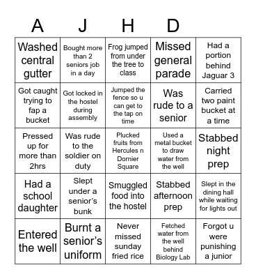 AFCS Ibadan Girls Bingo Card
