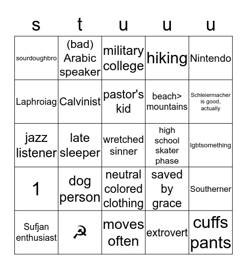 sturat Bingo Card