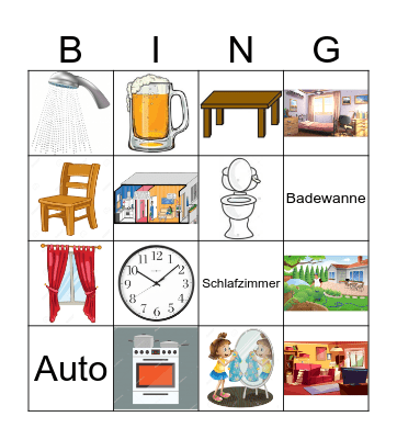 Parts of the House & Furniture Bingo Card