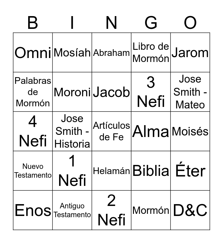 Escrituras LDS Bingo Card