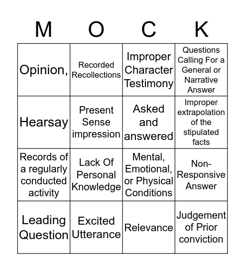 Mock Trial Bingo Card