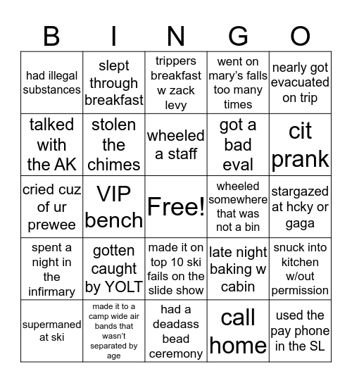 white pine bingoooo Bingo Card