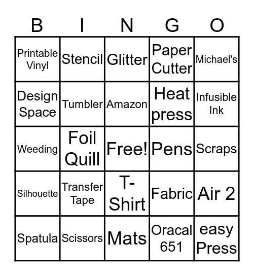 Tampa Cricut Bingo Card