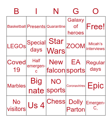 Interest/life bingo Card