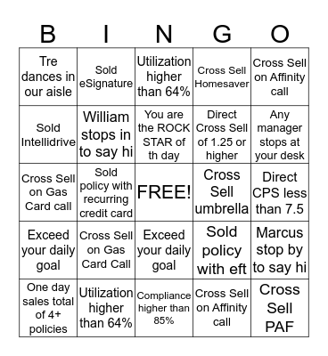 Sales Bingo Card