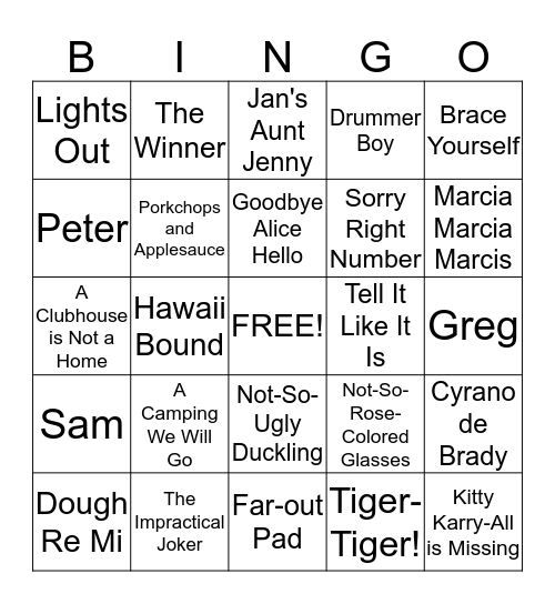 The Brady Bunch Bingo Card