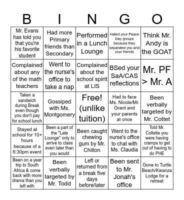 Updated* Luanda International School Bingo Card