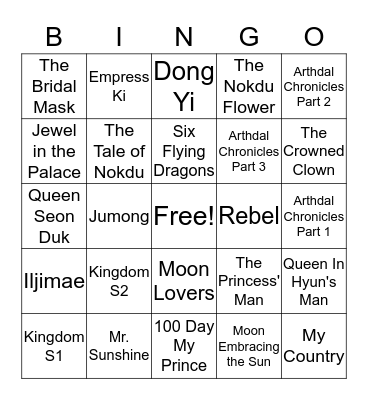 Top Rated Historical K-Dramas Bingo Card