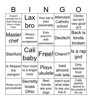 Mandoff Bingo Card