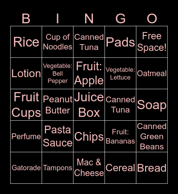 Pantry Items You've Taken Bingo Card